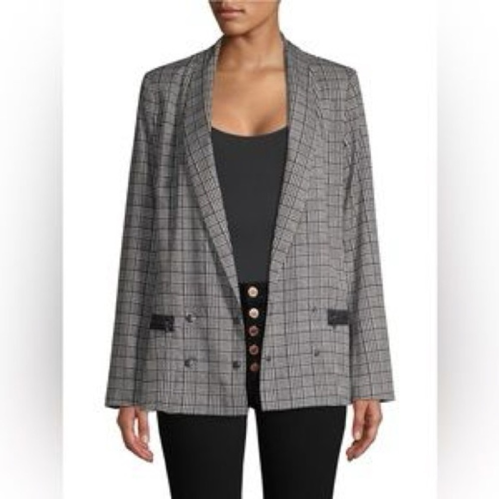 Paige Karissa Houndstooth Plaid Blazer Medium Black White SzL
